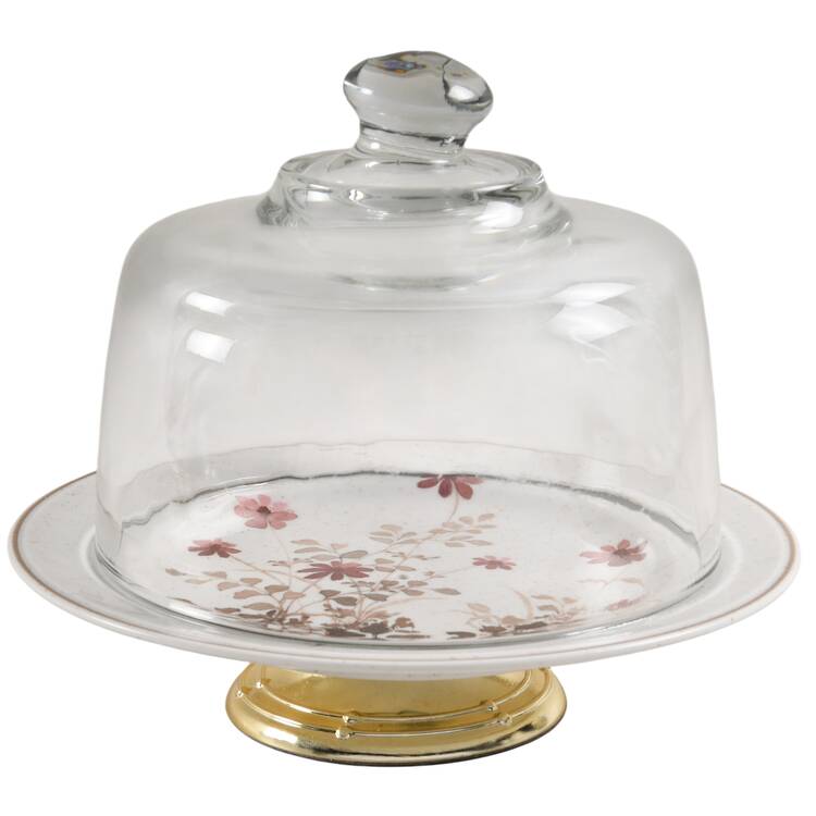 Outlook 6 1/2"-7 1/2" Footed Cheese Plate w/ Glass Dome HC