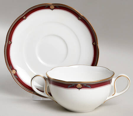 Queen's Splendor Flat Cream Soup Bowl & Cup Saucer Set