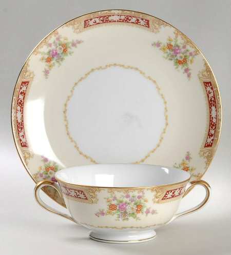 Redlace Footed Cream Soup Bowl & Saucer Set