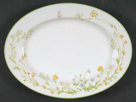 Reverie (Green Trim) 11" Oval Serving Platter by Noritake