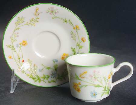 Reverie (Green Trim) Flat Demitasse Cup & Saucer Set