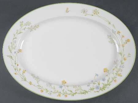 Reverie (Green Trim) 16" Oval Serving Platter by Noritake