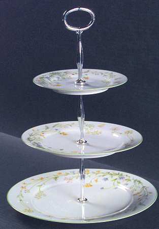 Reverie (Green Trim) 13 7/8"-14 1/4" 3-Tiered Serving Tray(DP,SP,BB) HC