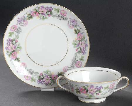 Roselane Footed Cream Soup Bowl & Saucer Set