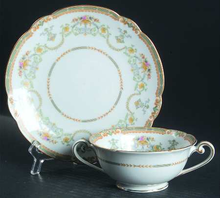Saulsbury (No #, Scalloped) Footed Cream Soup Bowl & Saucer Set
