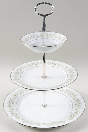Savannah (Rim, Platinum) 11 1/4"  2 Tier Footed Serving Tray (DP,SP,FR) HC