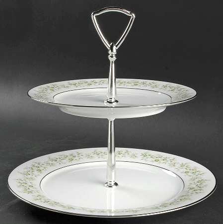 Savannah (Rim, Platinum) 2 Tiered Serving Tray (Dinner & Salad Plate)