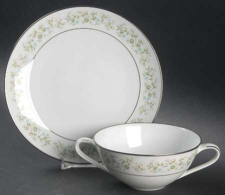 Savannah (Rim, Platinum) Flat Cream Soup Bowl & Saucer Set