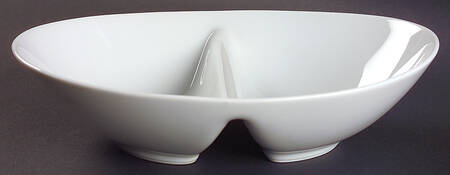 Savoy White 10" Oval Divided Vegetable Bowl