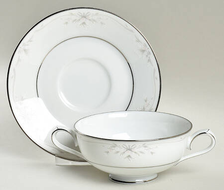 Silk Ribbons Footed Cream Soup Bowl & Cup Saucer Set by Noritake