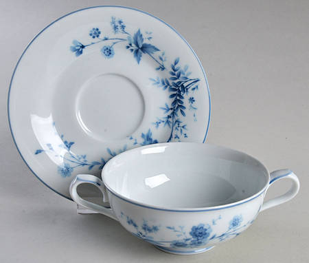 Stardust Footed Cream Soup Bowl & Cup Saucer Set