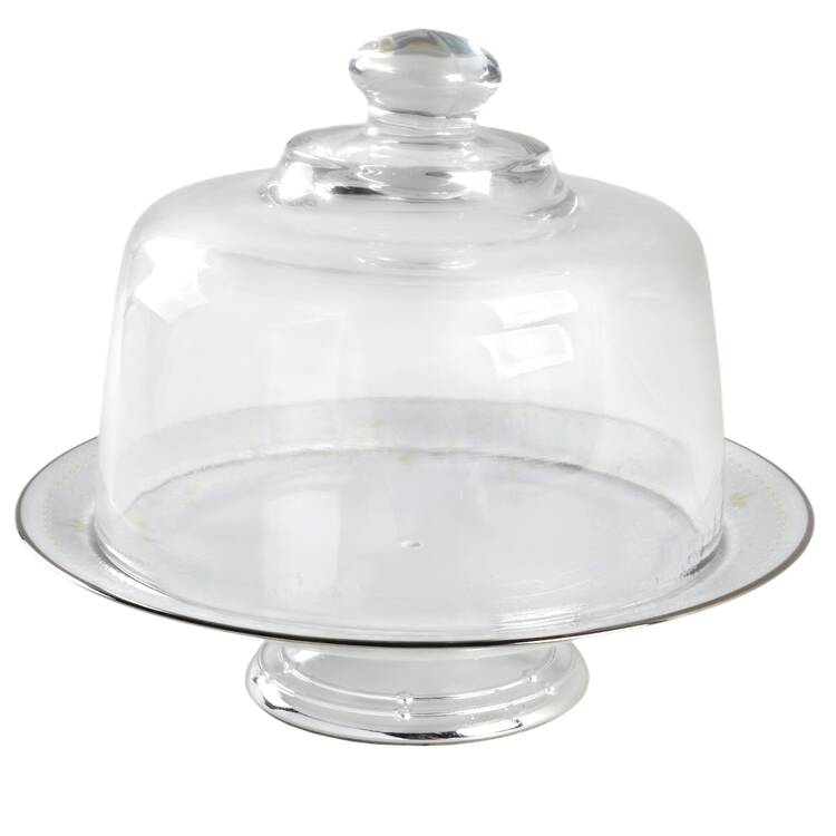 Temptation 6 1/2"-7 1/2" Footed Cheese Plate w/ Glass Dome HC