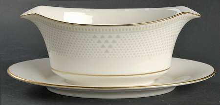 Variation in Gold Gravy Boat with Attached Underplate