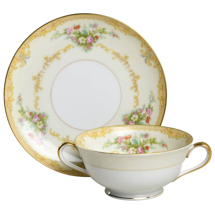 Vendome (2 3 4" Design Border) Footed Cream Soup Bowl & Saucer Set