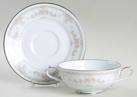 Veranda Footed Cream Soup Bowl & Cup Saucer Set by Noritake