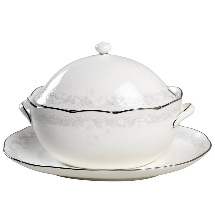 Victorian Lace Gravy Boat & Lid w/Underplate