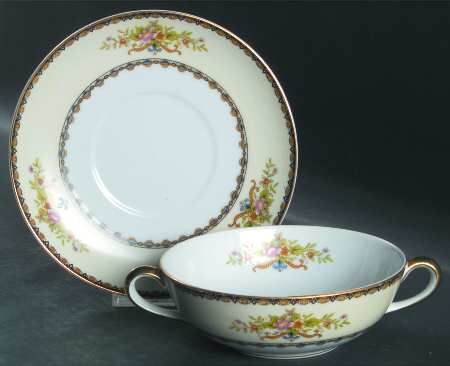 Visalia Footed Cream Soup Bowl & Saucer Set