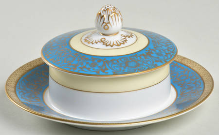 Vornay Blue Round Covered Butter with Attached Underplate
