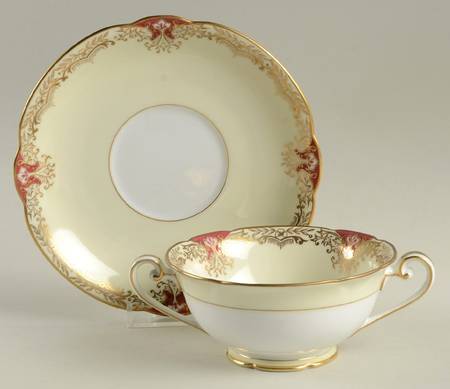 Vornay Red Footed Cream Soup Bowl & Saucer Set