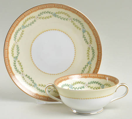 Watteau Footed Cream Soup Bowl & Saucer Set