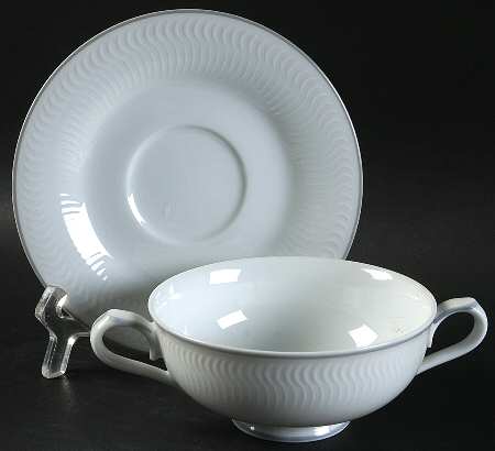 Whiteview Footed Cream Soup Bowl & Cup Saucer Set