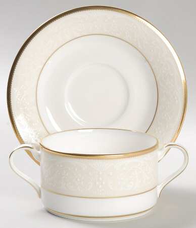 White Palace Flat Cream Soup Bowl & Cup Saucer Set