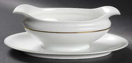 The Yukon (Gold Trim & Verge) Gravy Boat with Attached Underplate