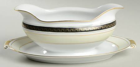 Black Stone Gravy Boat with Attached Underplate by Narumi