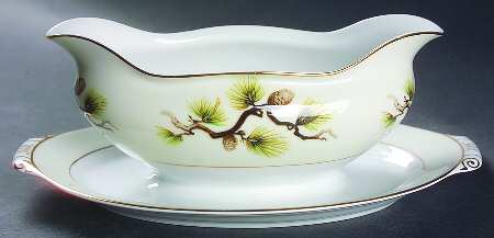 Pinecone Gravy Boat with Attached Underplate