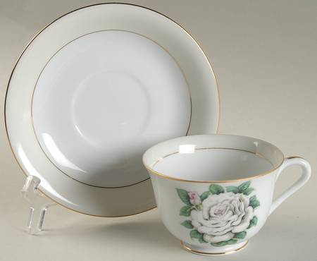 White Rose Footed Cup & Saucer Set