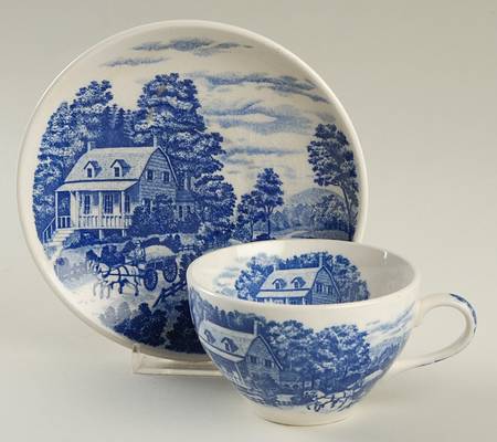 Homestead Blue Flat Cup & Saucer Set