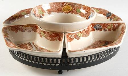 Mountain Woodland 6pc Lazy Susan (4 Sides, Center Dish & Metal Stand)