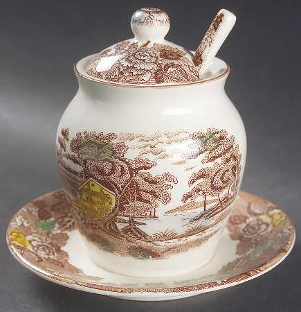 Mountain Woodland Jam/Jelly & Lid w/Attached Underplate & Spoon