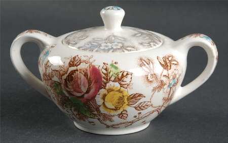 Rose Arbor Brown Multicolor Sugar Bowl & Lid