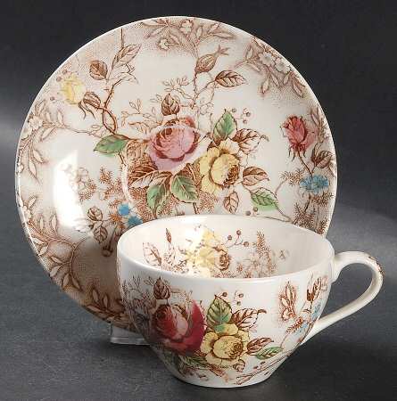 Rose Arbor Brown Multicolor Flat Cup & Saucer Set