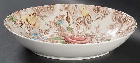 Rose Arbor Brown Multicolor 10" Oval Vegetable Bowl