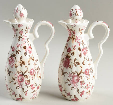 Rose Garden Vinegar and Oil Set W/Stoppers by Nasco (Japan)