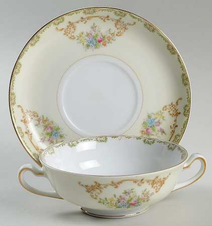 NAT14 Footed Cream Soup Bowl & Saucer Set
