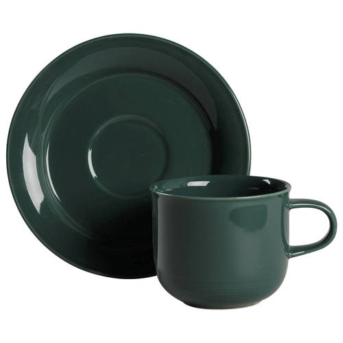 Solid Color Evergreen Flat Cup & Saucer Set