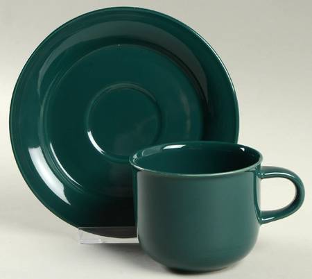 Solid Color Forest Green Flat Cup & Saucer Set
