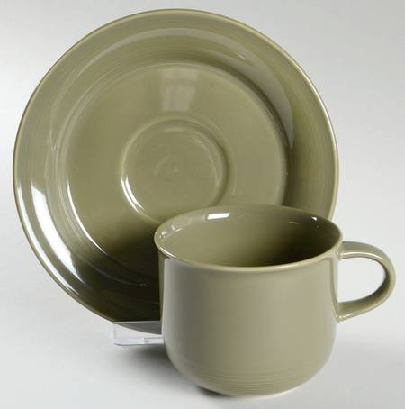 Solid Color Khaki Flat Cup & Saucer Set