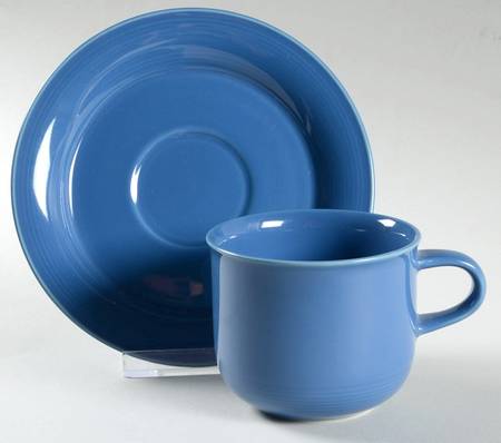 Solid Color Sky Blue Flat Cup & Saucer Set