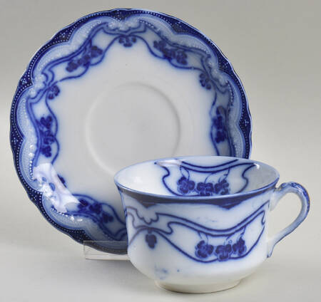 Paris (Flow Blue) Flat Cup & Saucer Set by New Wharf