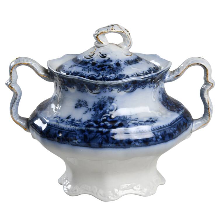 Plymouth (Flow Blue) Sugar Bowl & Lid