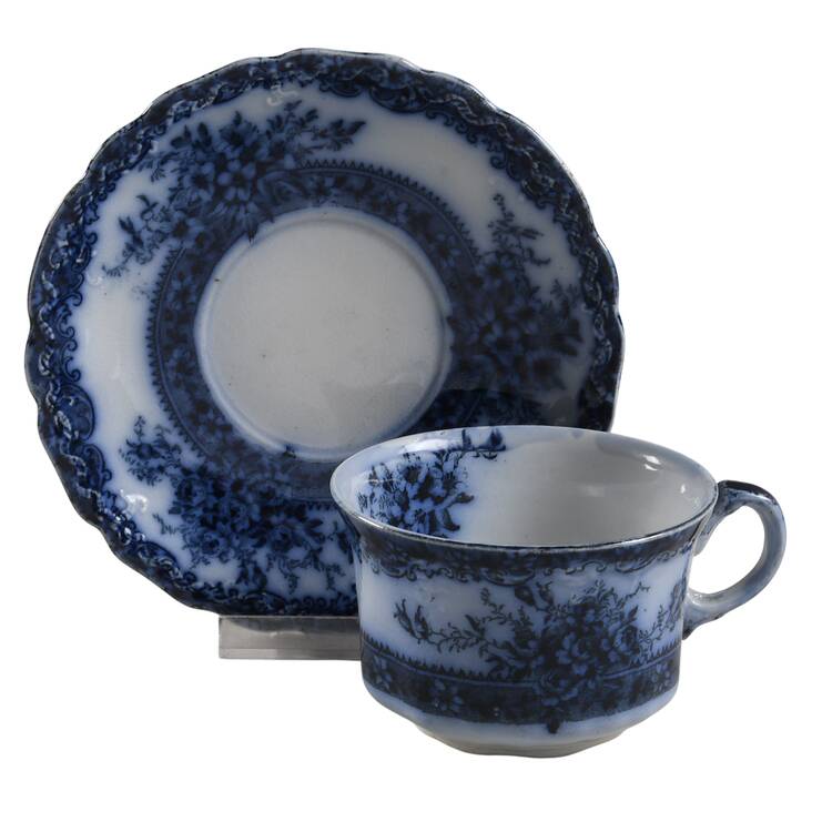 Plymouth (Flow Blue) Flat Cup & Saucer Set