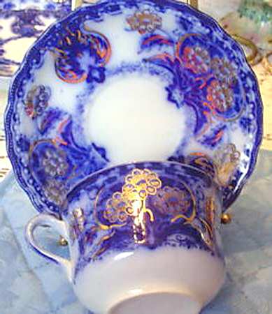 Seville (Flow Blue) Flat Cup & Saucer Set