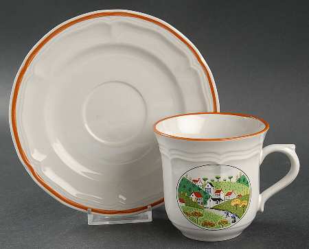 Country Village Flat Cup & Saucer Set