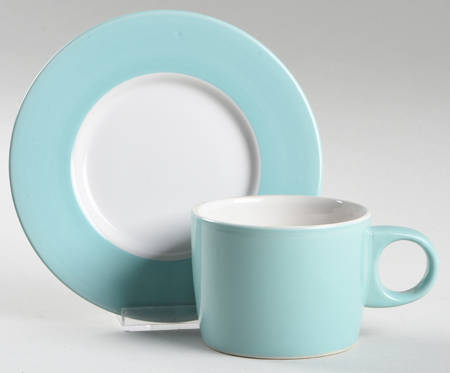 Westport Classic Aqua (Aqua Rim) Flat Cup & Saucer Set