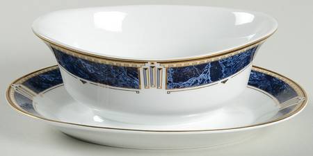 Azure Gold Gravy Boat with Attached Underplate