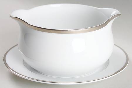Band of Platinum Round Gravy Boat & Bread and Butter Stand